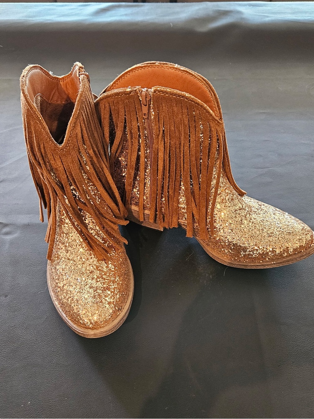 Very G Gold Glitter Fringe Ankle Boots
